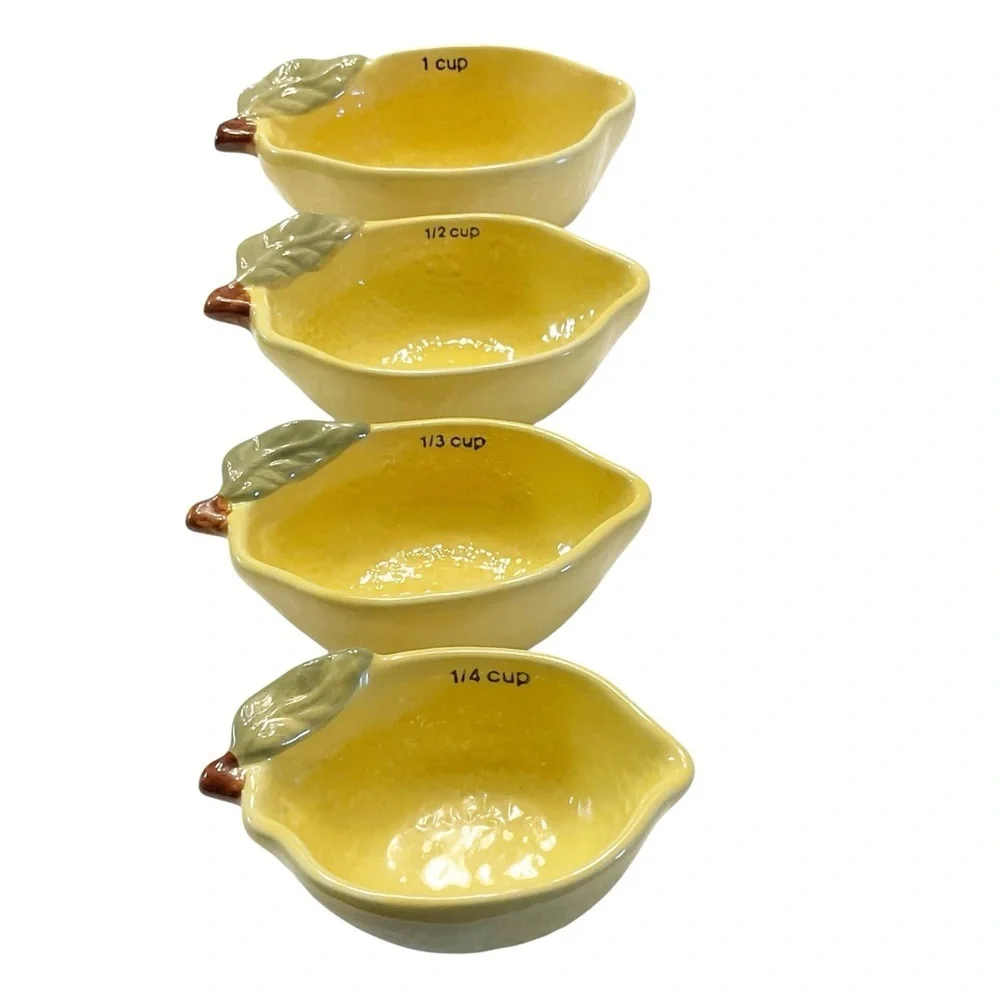Creative Co-Op Lemon Measuring Cups Set Stoneware 4pc NEW
